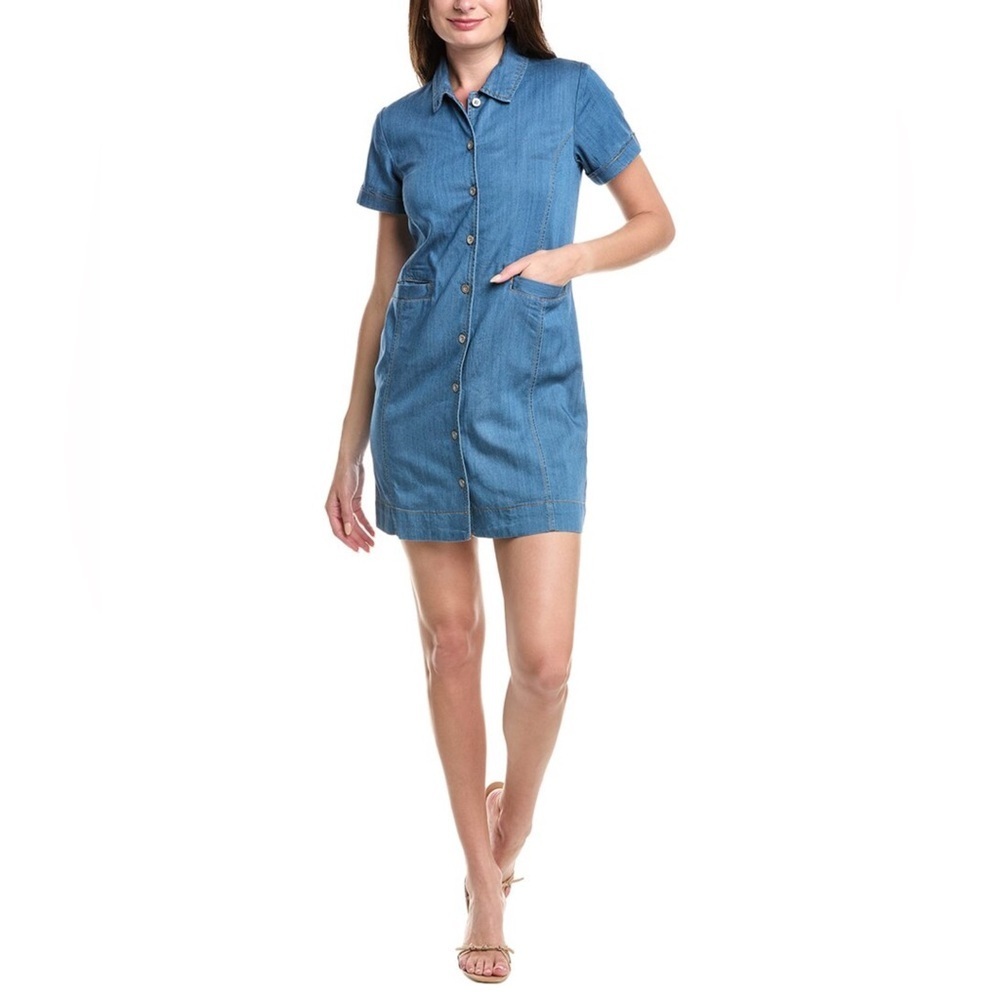 CAbi Womens Blue Chambray Button‎ Front Shirtdress Size S Tencel Blend Casual